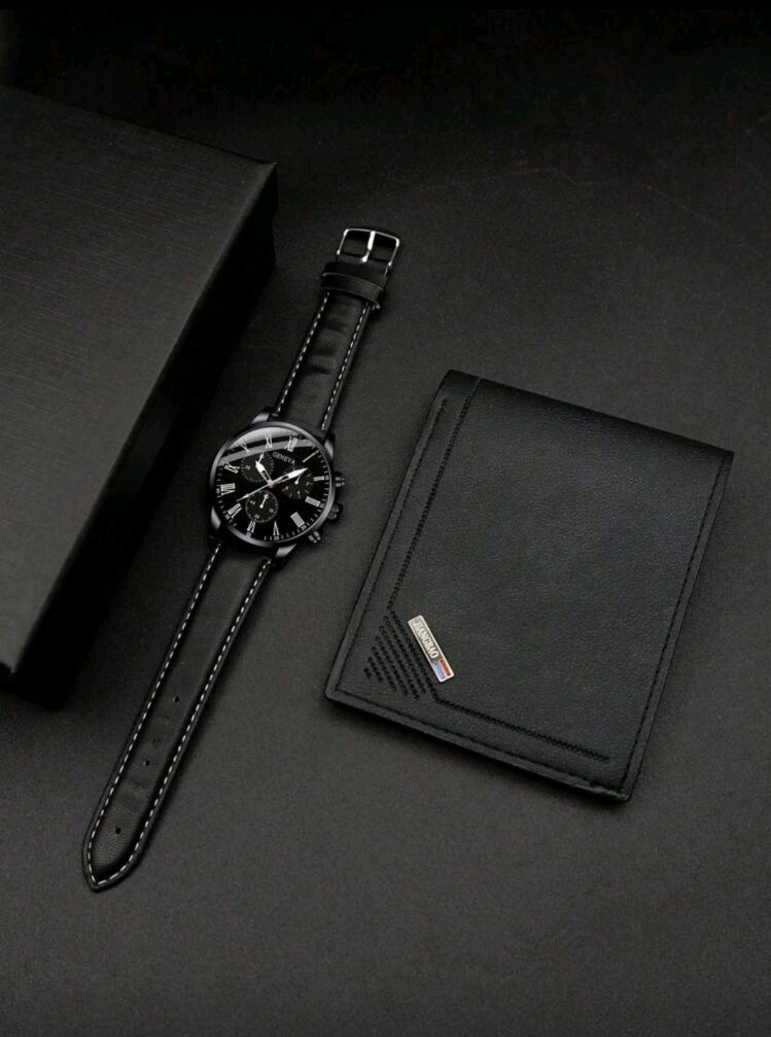 RELOJ Y BILLETERA PARA HOMBRE NEGRO CON CAJA NEGRA R41